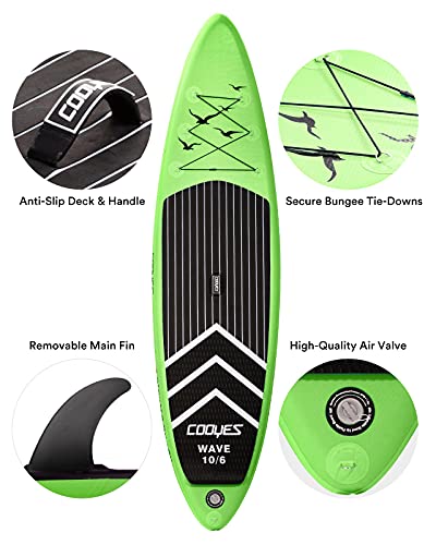Cooyes Inflatable Stand Up Paddle Board 10\'6\" with Free Premium SUP Accessories & Backpack, Non-Slip Deck. Bonus Waterproof Bag, Leash, Paddle and Hand Pump (Green) - Thumbnail 2