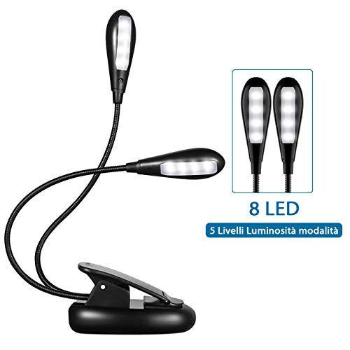 Luce Da Lettura Ricaricabile Regolabile - Lampada A Clip Per Leggio, Pianoforte E Lettura