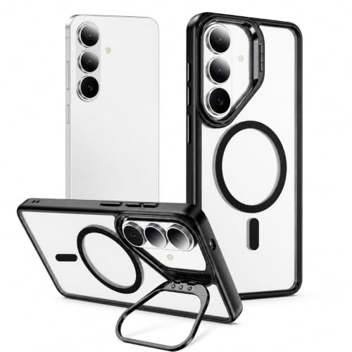 Image of MagPro ClearBack Case with Stand for Samsung Galaxy S24 Anti Yellow, Strong MagSafe Compatible Cover, Shockproof Armor, Scratch Resistant Polycarbonate Hard Back with Soft TPU Bumper Black