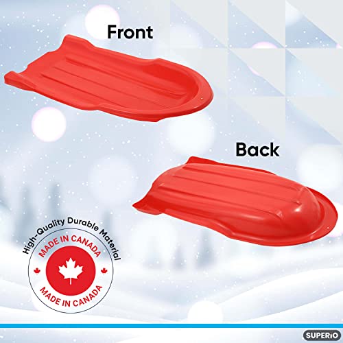 Image of Superio Toboggan Snow Sled for Kids and Adults, 46 inch Heavy Duty Plastic Open Back Slider with Handles and Hole for Pull Ropes- (Ropes Excluded) Kid and Adult Winter Fun