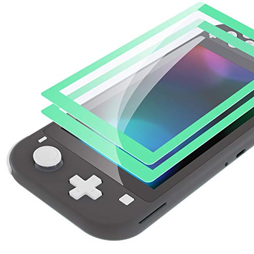 eXtremeRate 2 Pack Mint Green Border Transparent HD Clear Saver Protector Film, Tempered Glass Screen Protector for Nintendo Switch Lite [Anti-Scratch, Anti-Fingerprint, Shatterproof, Bubble-Free]
