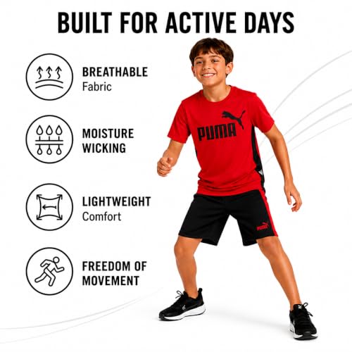 Image of PUMA Boys Active Shorts Set - 2 Piece Dry Fit T-Shirt and Performance Gym Shorts - Activewear Clothing Set for Boys (4-16)