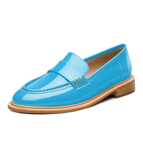 Image of JUSTDANNI Loafers for Women Slip On Shoes with Round Toe 1.2-Inch Low Chunky Block Heel Patent Comfortable Casual Dress Pump Shoes for Wedding Party Work Shopping Dating