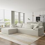DEINPPA Modular Cloud Sofa Couch, Chenille Fabric Sectional with Pillows and Removable Armrest, Minimalist Style Living Room Furniture Set-Ivory (Left Facing Chaise)