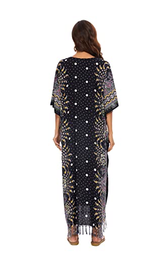 Image of Beautybatik Boho Flora Printed Women Plus Size Kaftan Kimono Loungewear Maxi Long Dress Size XL to 4X