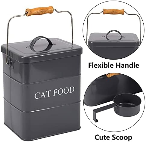 Cat Food Treat Storage Container with lid scoop included - Perfect Farmhouse Cat Food Bin for Kitchen Countertop, Shelf, Decoration Home - Cat Food - Gray