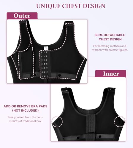 Image of M MYODRESS Fajas Colombianas Full Body Shaper Tummy Control with bra | 69% Nylon 31% Spandex, 3 Adjustable hooks and strap, semi-detachable chest design for postpartum, breastfeeding, all day wear