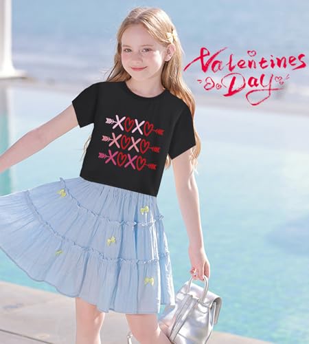 Image of Tkria Girl Crop Tops Valentine Short Sleeve Tshirt Tie Dye Heart Teen Girls Shirt Clothes 6-14 Years