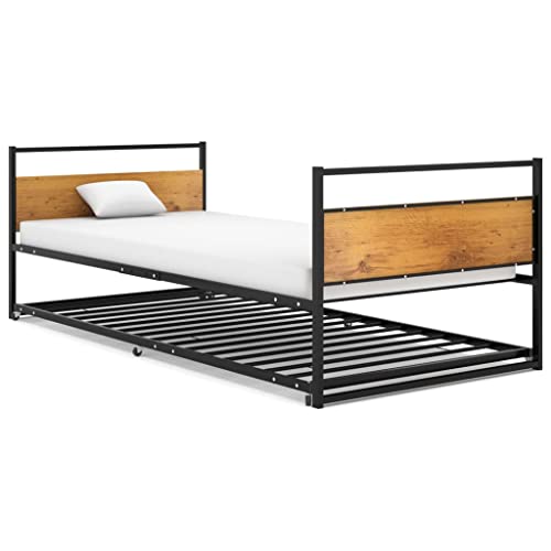 Ordellia Cama nido de metal negro de 90 x 200 cm, resistente estructura de cama con ruedas, multifuncional, ahorra espacio, para dormitorio, construcción duradera