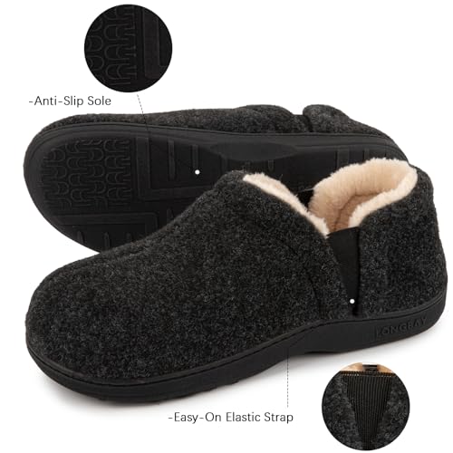 LongBay Men's Slippers Warm Bedroom Memory Foam House Shoes Slip-On for Indoor Outdoor Winter4