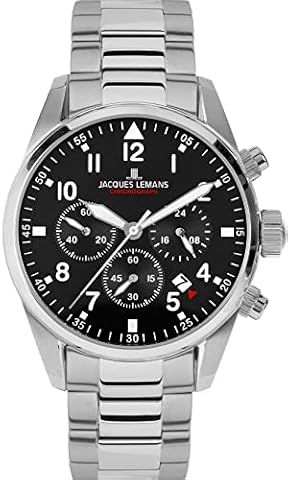 JACQUES LEMANS Zegarek sportowy, zegarek 42-2C, czarny, Rozmiar uniwersalny, bransoletka