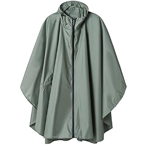 Rain Poncho Coat For Adults Hooded Waterproof with Zipper Outdoor Rainwear Sage Green Cover