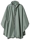Regen Poncho Jacke Mantel für Erwachsene mit Kapuze wasserdicht mit Reißverschluss im Freien, Grasgrün