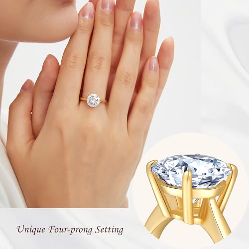 2CT Round Moissanite Engagement Ring for Women,S925 Sterling Silver Solitaire Moissanite Ring with 18K Yellow Gold Plated,D Color VVS1 Anniversary Wedding Band Size6.53
