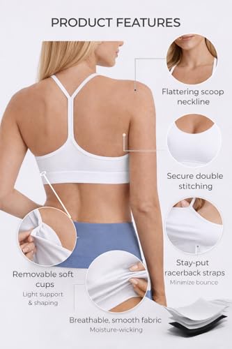 Image of Women's Y-Back Sports Bra with Spaghetti Straps Light Support Yoga Bra Soft Stretchy Low Impact Workout Gym Bralette Tops