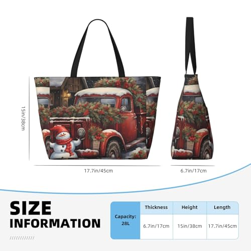 Red Truck Beach Bag Christmas Snowman Pool Bag for Women Waterproof Large Travel Tote with Zipper Organizer for Swimming Vacation Essentials4