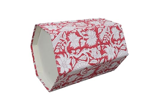 Image of Generic 3.3 Gallon Cotton Hand Block Printed Paper Waste Basket |Small Decorative Trash Can for Housewarming Gifts in Living Room, Bedroom, Bathroom | Eco-Friendly, Plastic-Free (1, RED White MOR)
