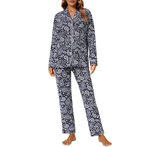 Image of Tugege Pajamas Set Long Sleeve Sleepwear Womens Button Down Nightwear Pj Sets