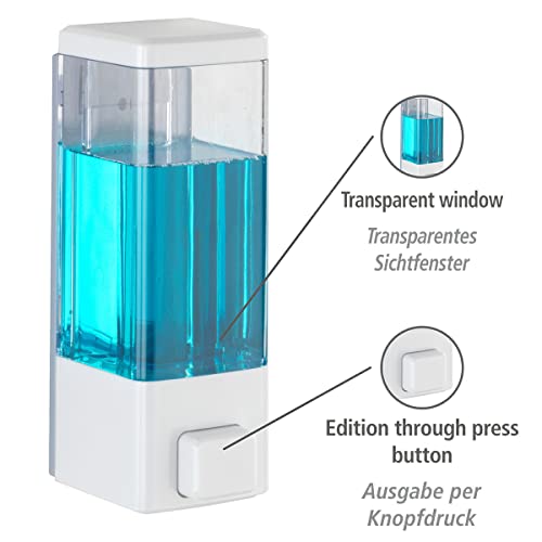 WENKO Desinfektionsmittel- und Seifenspender Istres Weiß, hygienischer Wand-Spender für Desinfektionsmittel, Flüssigseife etc., Befestigen ohne bohren, Füllmenge: 320 ml, 6 x 18,5 x 7,5 cm, Kunststoff