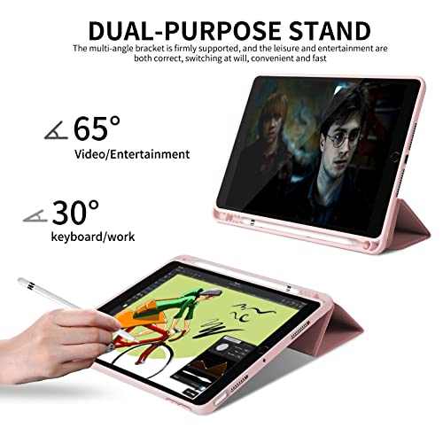 Fycyko Etui kompatybilne z iPadem Air 33.0 cm M2 2024, iPad Pro 12,9 (2022/2021/2020/2018) z uchwytem na ołówki i osłoną z końcówką, etui ochronne ze słodkim sercem, różowe
