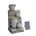 Teamson Home 30.7" 4-Tier Cascading Bowl Solar Powered Water Fountain with LED for Outdoor Living Spaces, Gray