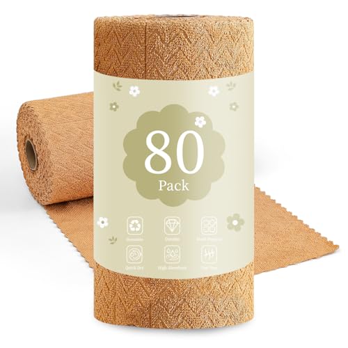 Image of 80 Pack Microfiber Cleaning Cloth Roll Reusable Paper Towels 12 inchx12 inch Tear Away Cloth,Absorbent Dish Rags for House Kitchen,Wash Cloths,Lint Free Rags for Window Cars Cleaning Supplies