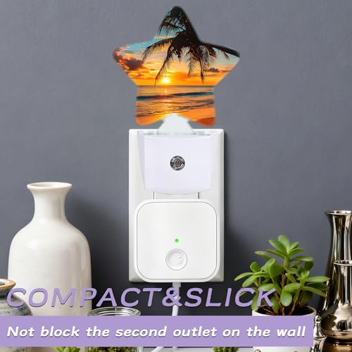 Image of Beach Palm Trees Night Lights Plug Into Wall,Beautiful Sunset Dusk to Dawn Light Sensor Night Light for Kids,Energy Efficient Sleep Friendly Lamp for Bedroom Bathroom Nursery