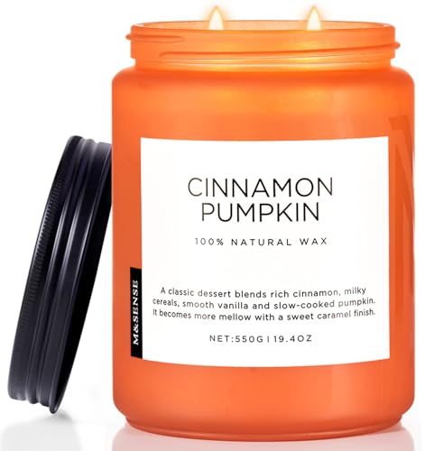 M&SENSE Cinnamon Pumpkin Fall Scented Candles, 19.4oz Soy Natural Candles 110 Hours Long Lasting Slow Burning Autumn Candle Gifts for Thanksgiving