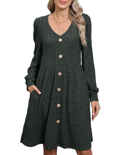 HAPYWER Strickkleid Damen Langarm Winterkleid Elegant Pulloverkleid Knielang Strickkleider A-Linie für Herbst Kleider Festlich für Weihnachten...
