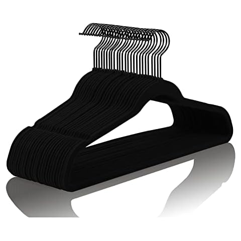 Premium Velvet Hangers (Pack of 50) Heavyduty - Non Slip - Velvet Suit Hangers Black - Black Coated Hooks,Space Saving Clothes Hangers (Black/Black) Cover