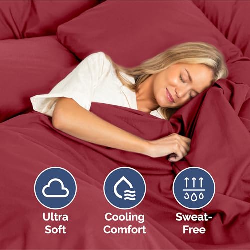 Image of King Size 4 Piece Sheet Set - Ultra Soft & Cooling Sheets - Berry | Fits 8 Inch to 16 inch Mattress, Wrinkle Free & Fade Resistant with Deep Pockets, Breathable, Comfy Hotel Luxury Bedding