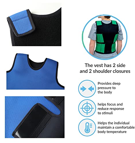 Sensory Compression Vest Deep Pressure Comfort For Autism, Hyperactivity, Mood Processing Disorders, Breathable, Form-Fitting, Kids (Blue, Small 14 X 24 Inch) #TOP3