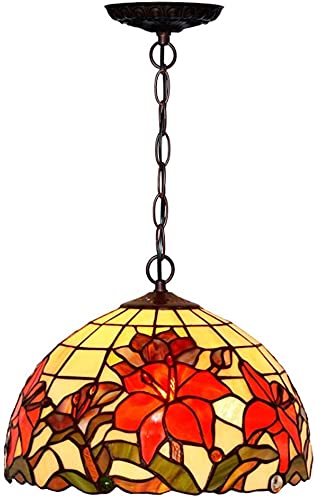METTEOR 12-Inch Tiffany Style Chandelier,Creative Retro Stained Glass Pastoral Ceiling Pendant Lamp For Dining Room Restaurant Bar Cafe Corridor Han (D)