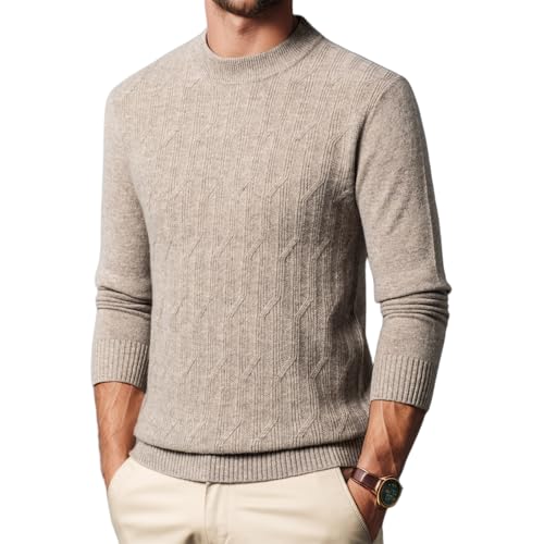 Mens 100% Wool Mock Turtleneck Sweater Casual Knit Long-Sleeved Pullover Tops Basic Solid Undershirts
