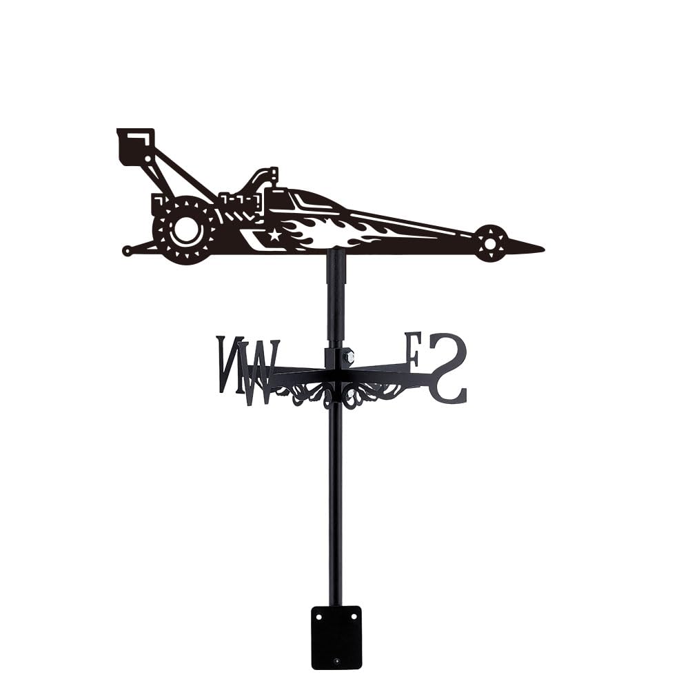 SUPERDANT Dragster Weather Vane Racing Car Metal Weathervanes Direction Indicator Measuring Instrument Roof Installation Weathervane FOR Outdoor Garden Farm Backyard Gazebo Barn Art Decoration Black