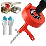 25Ft Drain Auger, Heavy Duty Plumbing Snake with Drill Adapter, Manual and Powered Pipe Clog Remover for Sink, Shower, Kitchen, Bathroom Hair, Grease - with Protective Gloves