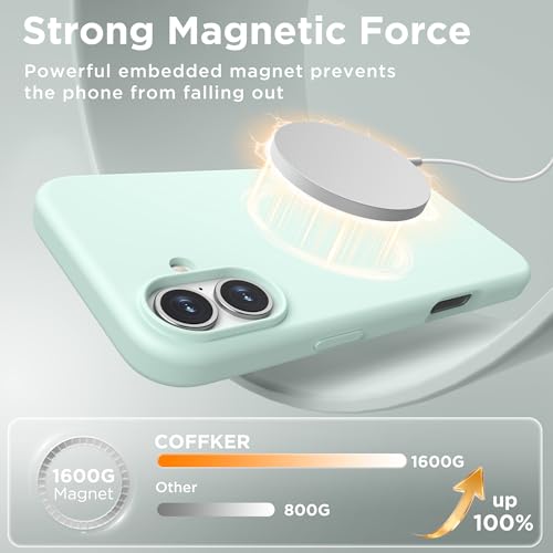 Image of Magnetic for iPhone 16 Case, Compatible with MagSafe, Liquid Silicone Phone Cover with Screen Protector & Camera Protector, Soft Anti-Scratch Microfiber Lining Inside 6.1 inch, Mint Green
