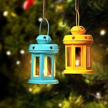 Tealight Candle Holder for Dining Table Home Decorations - Christmas Decorations Items for Home Decor and Xmas Gifts (Yellow and Blue)