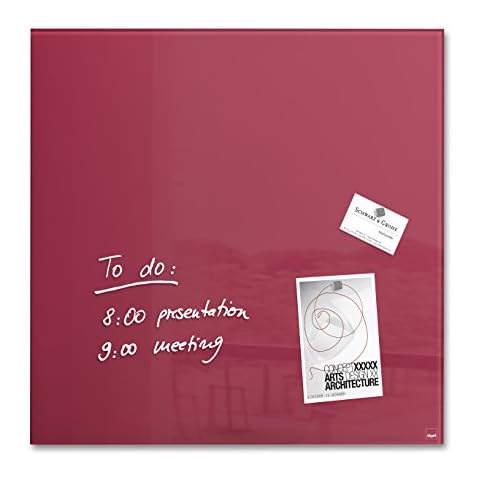 SIGEL GL272 Premium Glas-Magnettafel 48 x 48 cm beerenrot hochglänzend, TÜV geprüft, einfache Montage, Artverum Cover