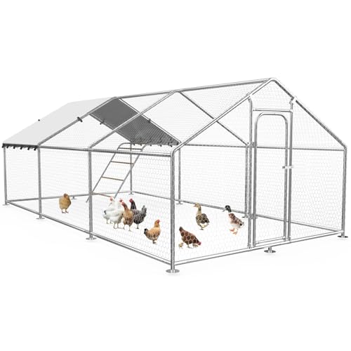 Image of 19.8x9.7 FT Extra Large Metal Chicken Coop, Walk-in Poultry Run