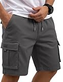 COOFANDY Mens 9' Cargo Shorts Stretch Waist Shorts Hiking Summer Casual Premium Twill Cotton Short Dark Gray