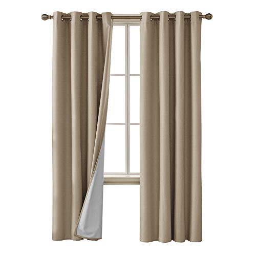 Deconovo Textured Linen Blackout Curtains, Energy Efficient Grey Curtains, Thermal Insulated 100% Room Darkening Curtains Panels for Kids Room (52 x 95 Inch, 2 Panels)