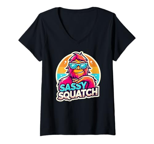 Womens Funny Sasquatch Sassy Squatch Bigfoot Humor Lover V-Neck T-Shirt