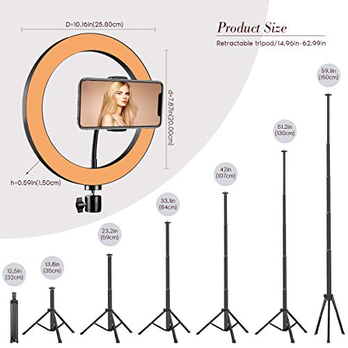 Ringleuchte 25,4 cm mit verstellbarem Stativ und Handy-Halterung für YouTube-Video, dimmbar, LED-Ringlicht für Selfie… – Bild 6