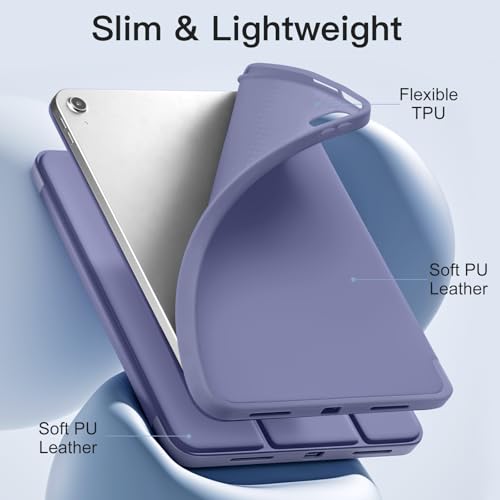 Image of Akkerds Compatible with iPad (A16) 11th Generation Case 11 Inch 2025, for iPad 10th Generation Case 10.9 Inch 2022 with Pencil Holder,Slim Trifold Stand Protective Cover with Soft TPU Back,LightPurple