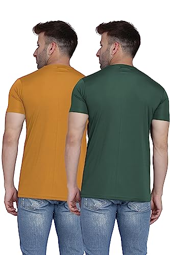 Image of TQH Men Dri Fit Polyester Half Sleeve Round Neck Multicolor t Shirts - Combo Set of 2