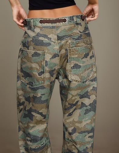 Kedera Barrel Jeans for Women Mid Rise Camo Pants Wide Leg Graphic Trousers Baggy Boyfriend Denim Pants with Pockets2
