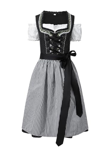 IIBOOYYE Women\'s German Oktoberfest Costumes 3 Piece Dirndl Dresses Blouse for Bavarian Carnival Black S