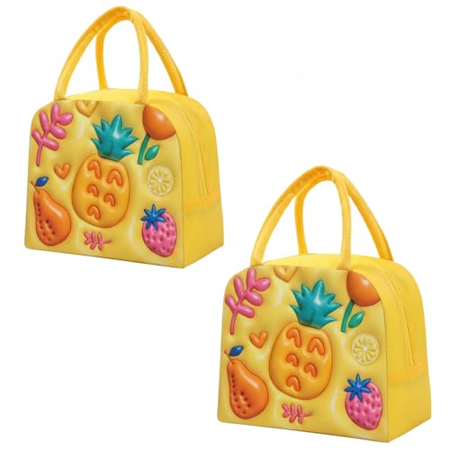 Image of Kraptick Compact & Stylish Design Printed Tiffin Bags for Children Insulated Lunch Bag for Kids Perfect Leakproof Keeps Hot and Cold Lunch Bag for School (Yellow Pineapple) (Pack of 2)