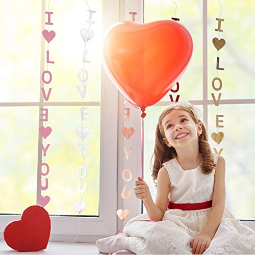 STOBOK 5 Peças de Decoração de Guirlanda Do Dia Dos Namorados Eu Te Amo Pendurado Banner Papel Glitt